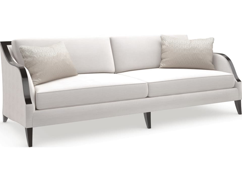 Pitch Perfect 3-Seat Performance Fabric Sofa in Cream with Chocolate Truffle Finish
