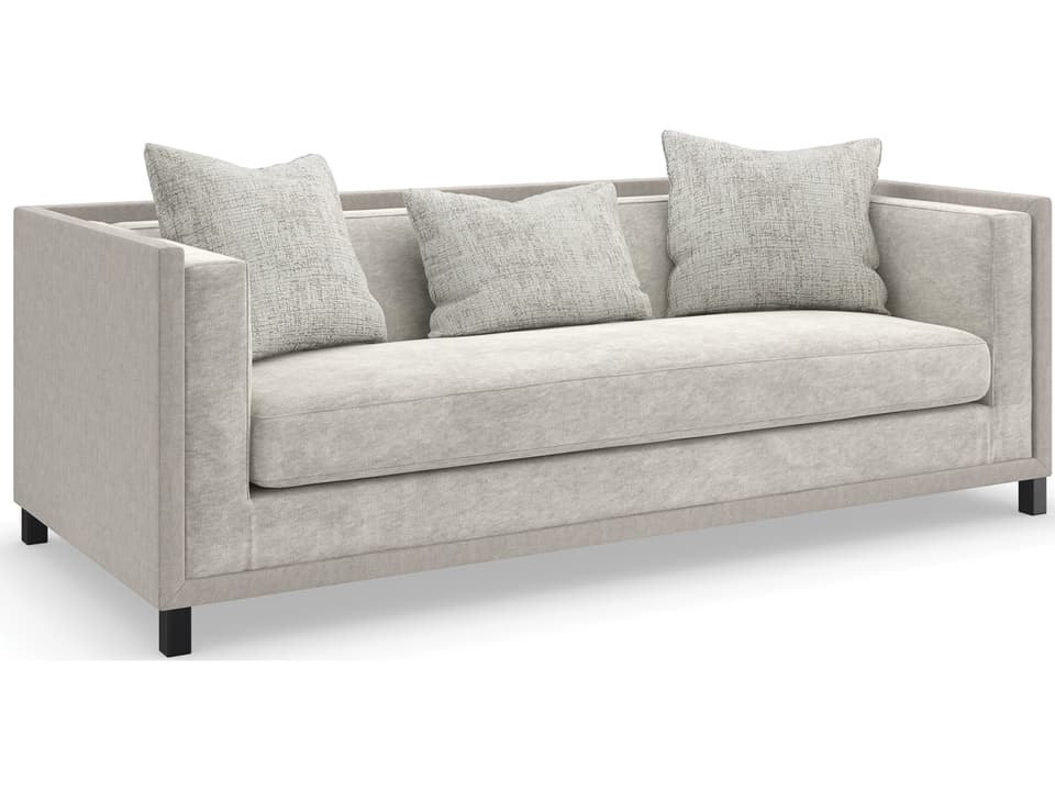 Tuxedo Sofa with Faux Mohair Opal Fabric and Brushed Deep Bronze Legs