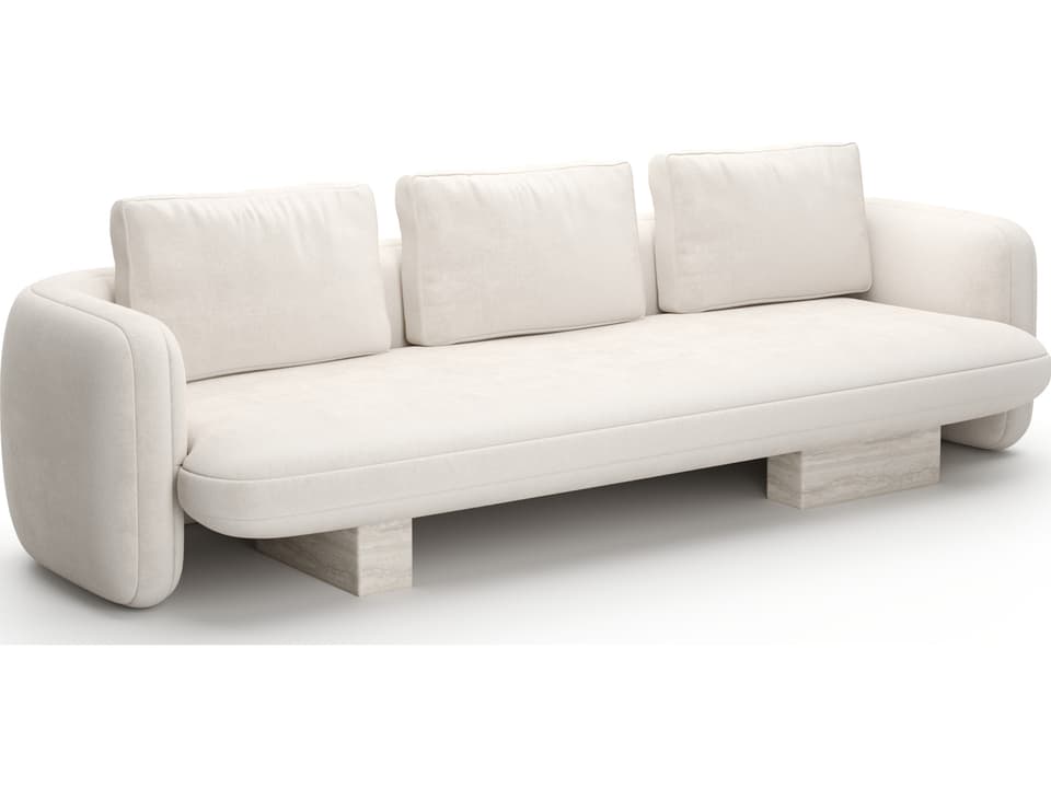 Overlap 3-Seat Sofa Ecru Linen with Travertine Base