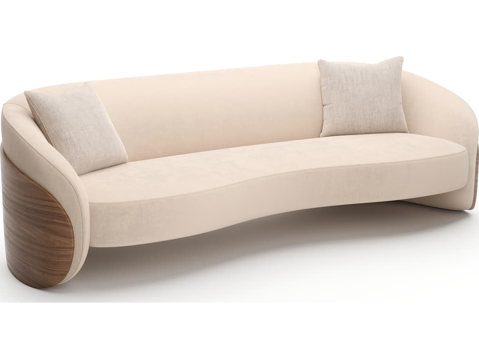 Fleur Wood Back 3-Seat Faux Mohair Sofa in Porcini