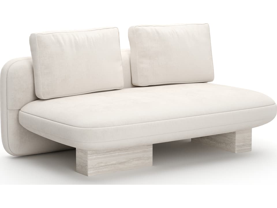 Overlap Armless Loveseat Ecru Linen with Travertine Base
