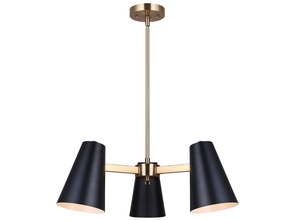 3-Light Harken Chandelier in Matte Black and Gold Finish