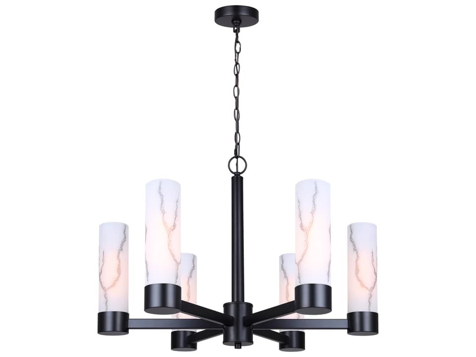 Kristella 6-Light Chandelier in Matte Black with Grey Marble Glass Shades