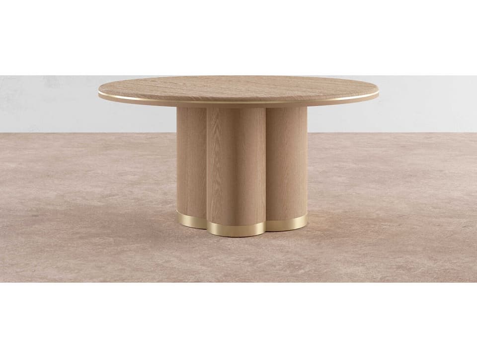 Angelo 60-Inch Round Dining Table in Natural Oak and Matte Brass
