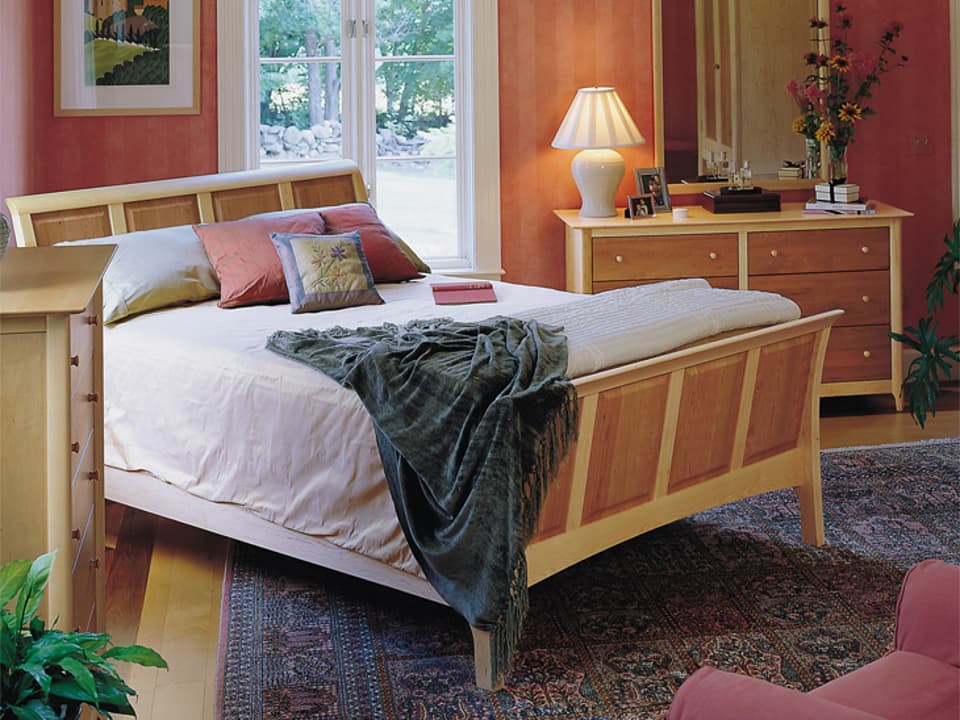 Sarah Twin Sleigh Bed Solid Cherry and Maple Hardwood Brown Finish