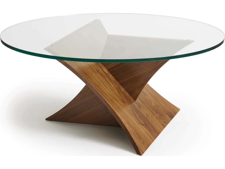 Planes Natural Walnut Round Glass Coffee Table