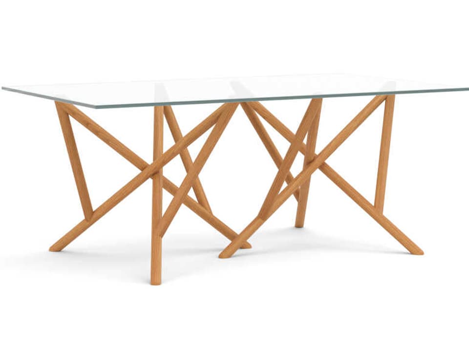 Baton 72-Inch Rectangle Glass Dining Table with Solid Hardwood Base