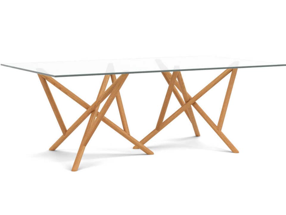 Baton 84-Inch Rectangle Glass Top Dining Table in Solid Hardwood