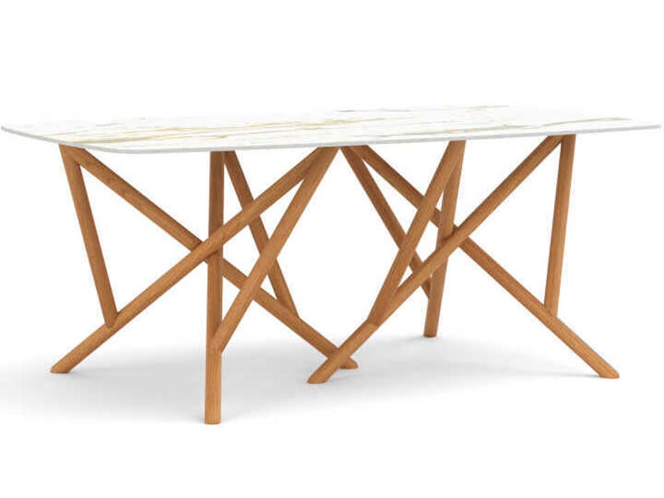 Baton Rectangular Stone Boat Shaped Dining Table