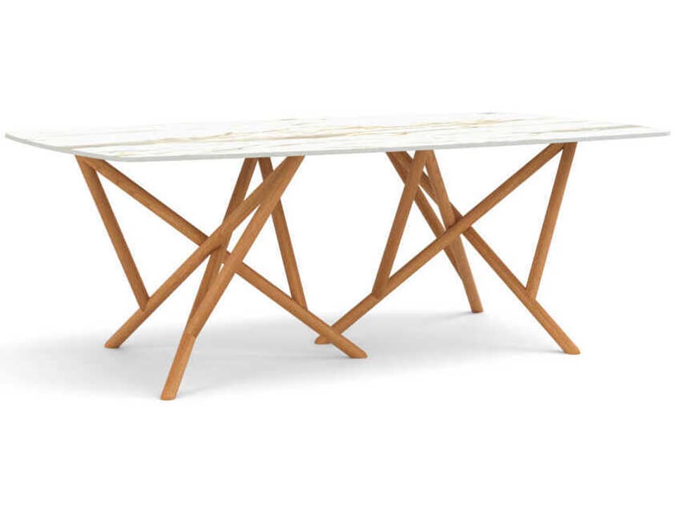 Baton Rectangular Stone Boat Shaped Dining Table