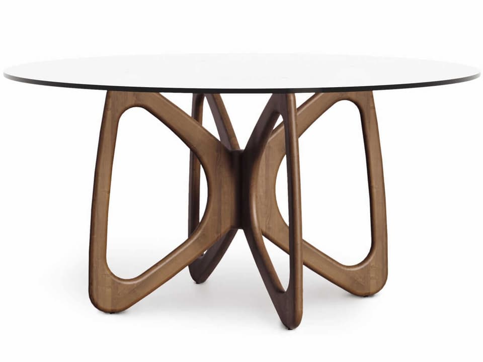 Butterfly 48-Inch Round Glass Dining Table in Seared Oak