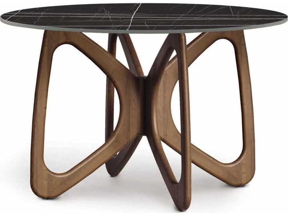 Butterfly Round Dining Table with Sintered Stone Top in Natural Walnut and Sahara Noir