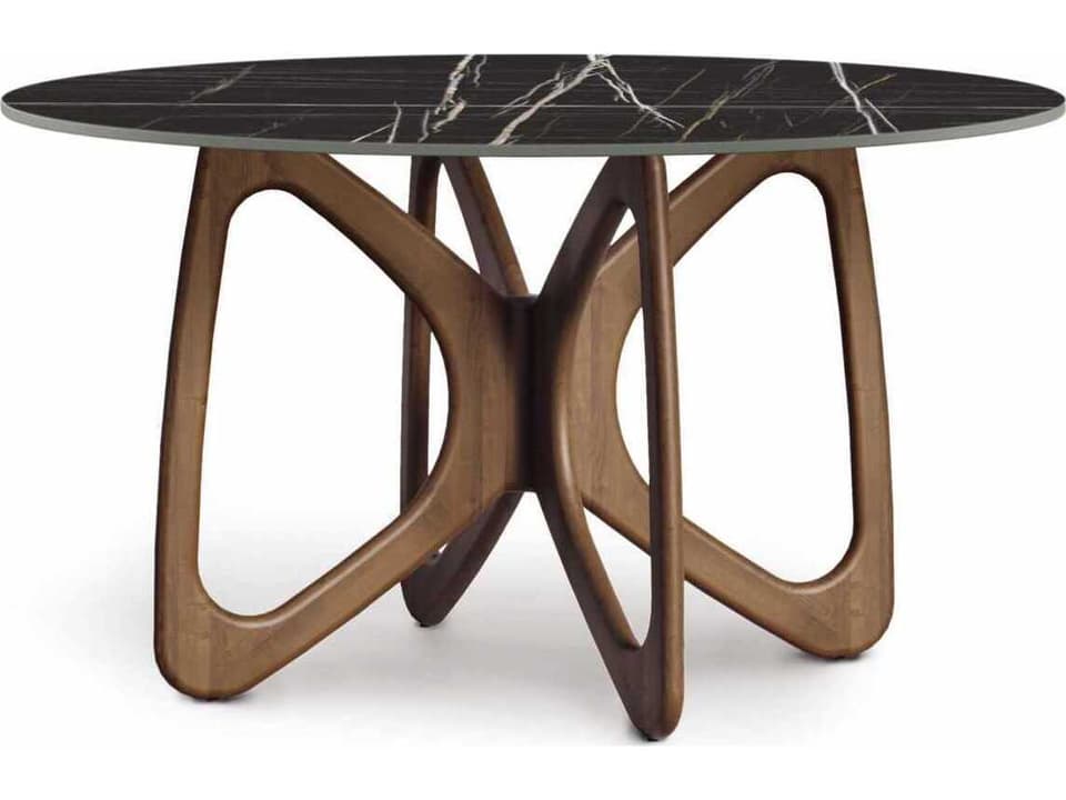 Butterfly 54-Inch Round Stone Dining Table in Walnut with Sintered Stone Top