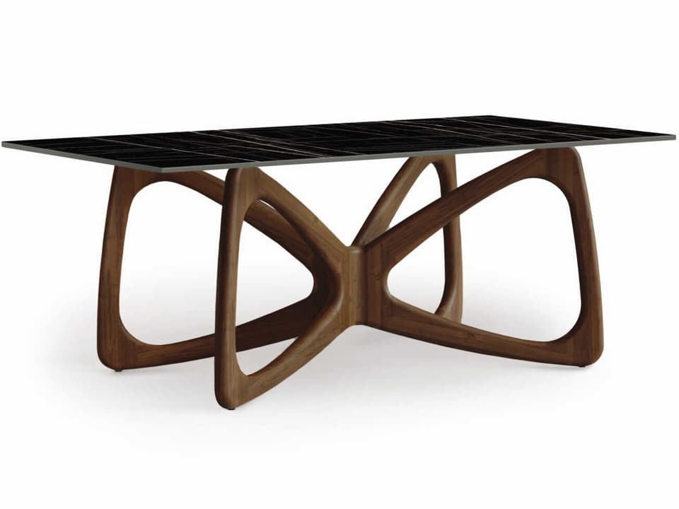 Butterfly 72-Inch Rectangular Stone Dining Table in Natural Walnut with Sahara Noir Top