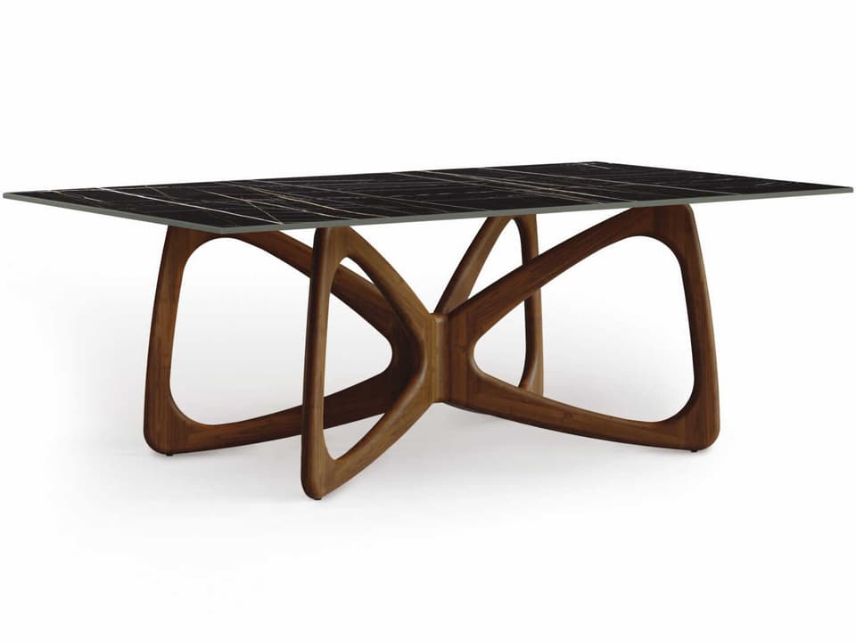 Butterfly 84-Inch Dining Table in Natural Walnut with Macchia Vecchia Sintered Stone Top