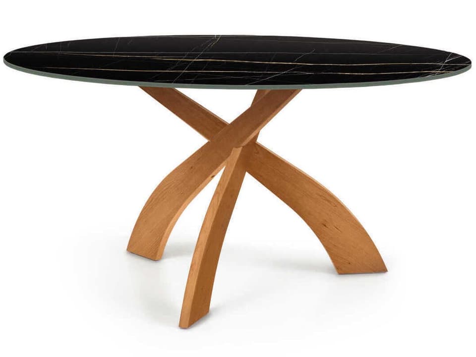 Round Dining Table Entwine 60 Inch Sintered Stone Top Solid Wood Base