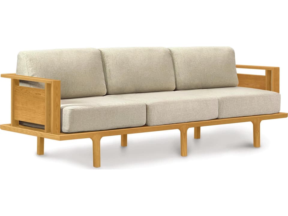 Sierra 3-Seat Upholstered Sofa with Natural Wood Panels