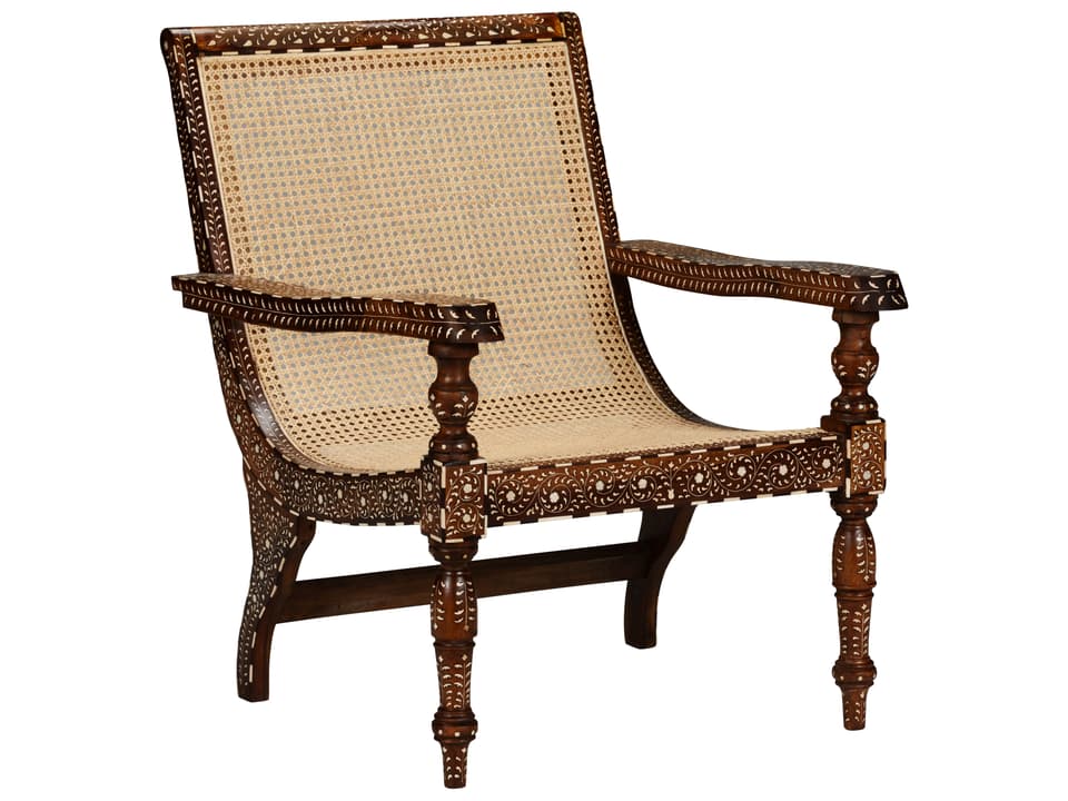 Aryana Wood Inlay Accent Arm Chair in Natural and White
