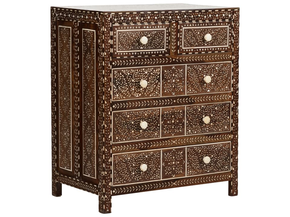 Aryana Wood Inlay Accent Chest in Brown White Cream