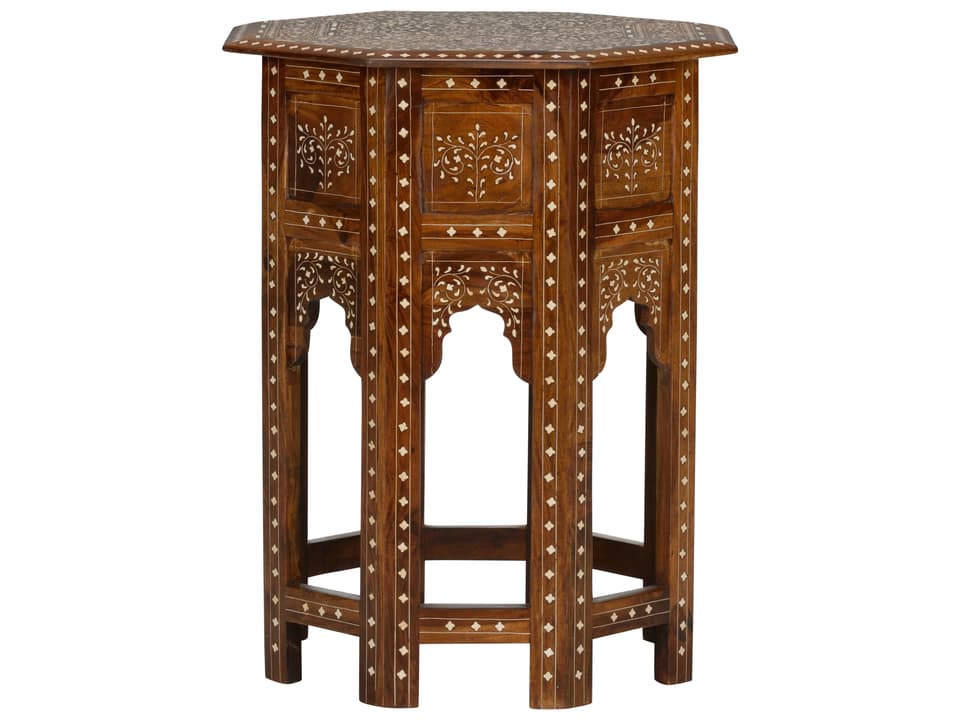 Aryana Wood Inlay Side Table Brown and White Cream