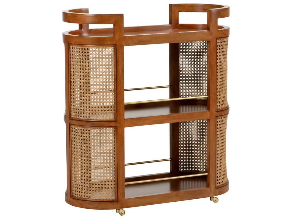 Berkshire Bar Cart Brown Gold Cane and Maple Veneer