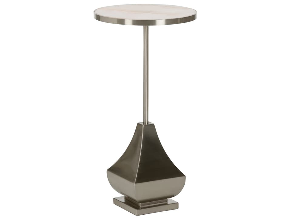 Elizabeth Wicker Round Stone Silver Pink End Table