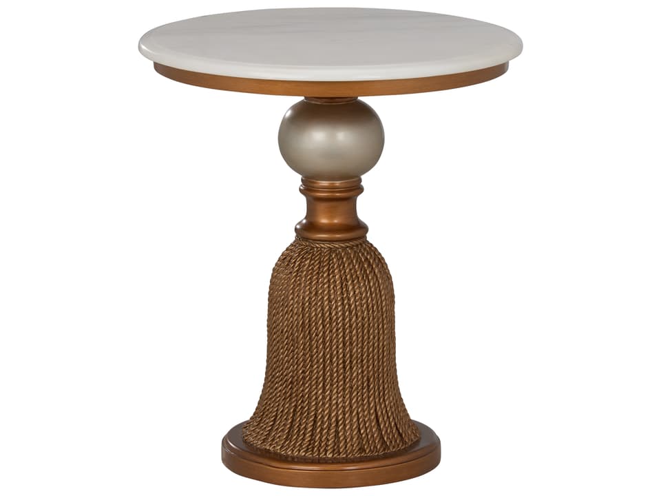 Tassel Round End Table with Faux Marble Top and Gold Silver Base