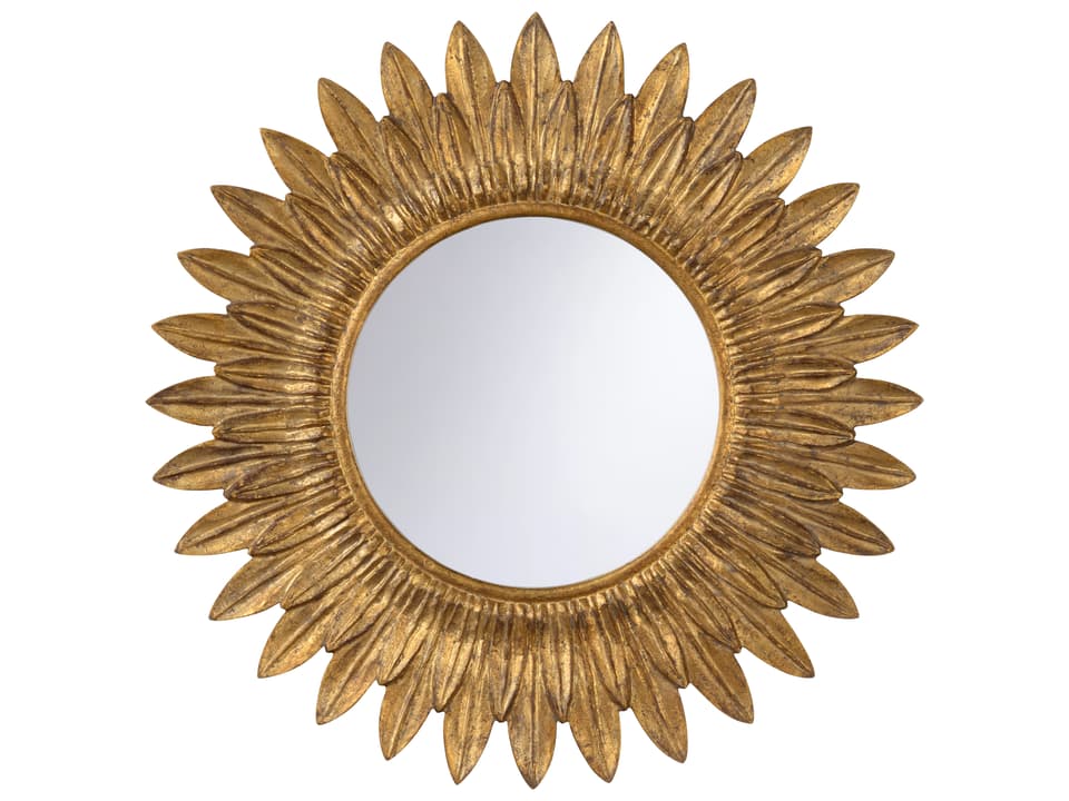 Sunflower Wood Wall Mirror in Antique Gold