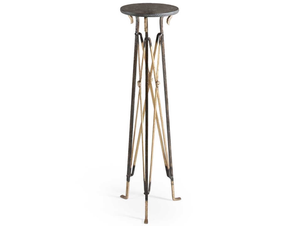 Churchill Pedestal Accent Table with Etched Brass Top and Gold Accents