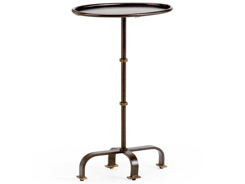 Magnolia Oval Metal Side Table in Dark Brown with Gold Accents