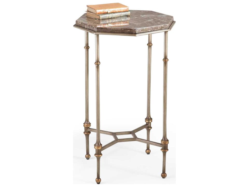 Raleigh Lane Round End Table Brown Marble Top and Two-Toned Metal