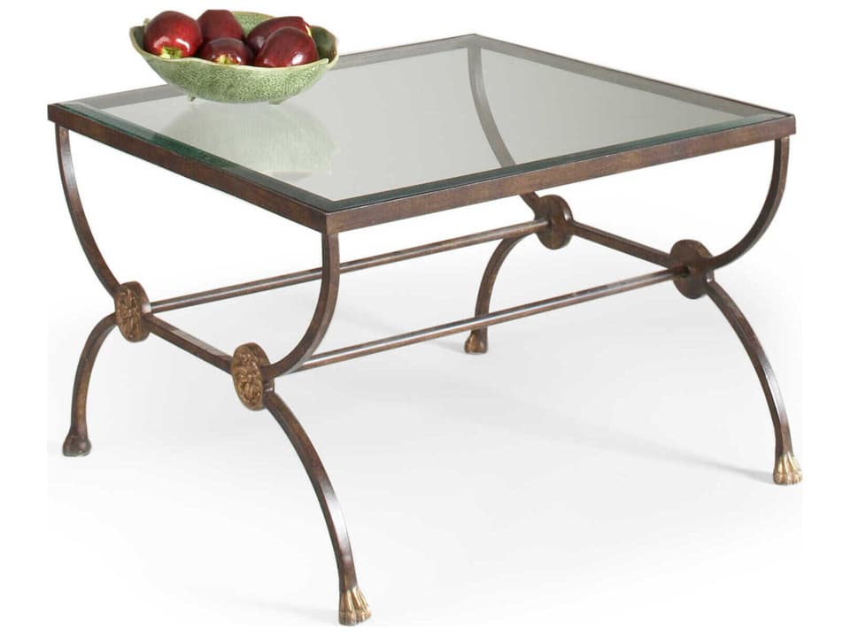 Martin Square Glass Coffee Table in Bronze with Gold Accents