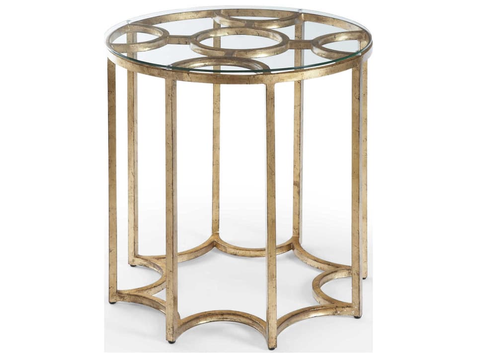Lisette Round Side Table with Antique Gold Metal Base and Clear Glass Top