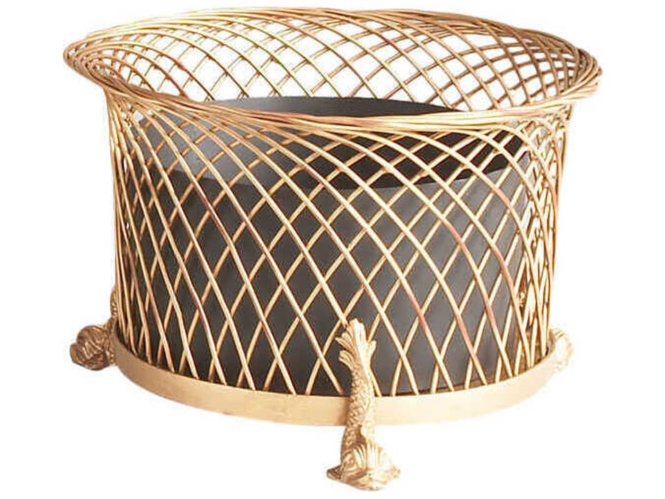 Round Dolphin Planter Gold Iron Wirework with Removable Liner