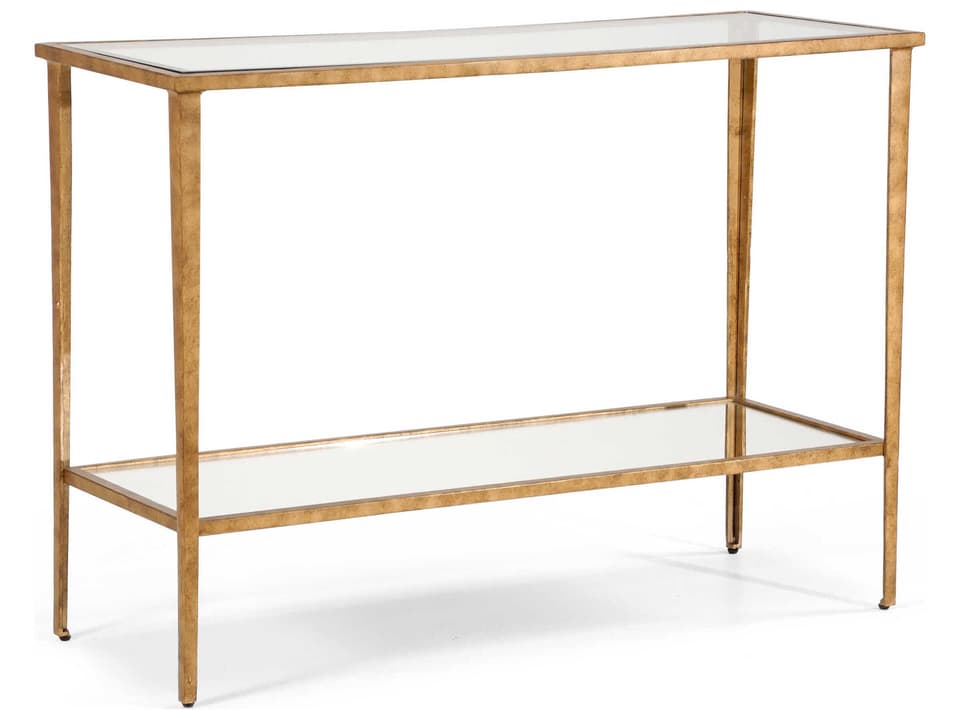 Carson Gold Console Table with Glass and Mirrored Shelf