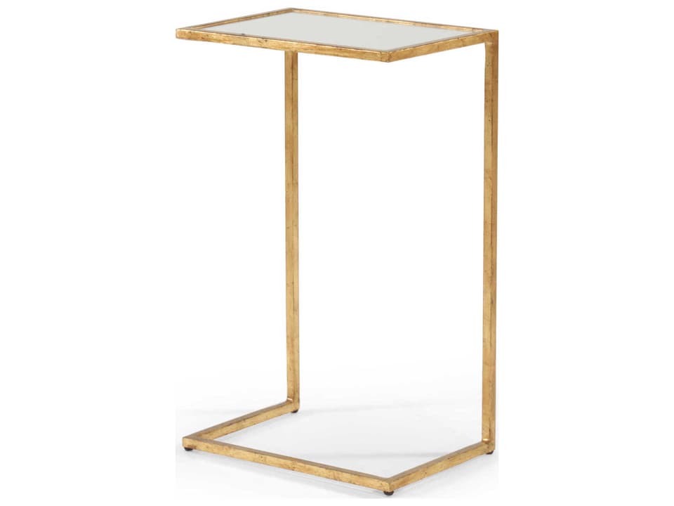 Matteson Gold Leaf Iron Side Table with Mirrored Top