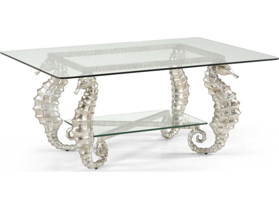 Seahorse Rectangular Coffee Table Silver Leaf Glass Top