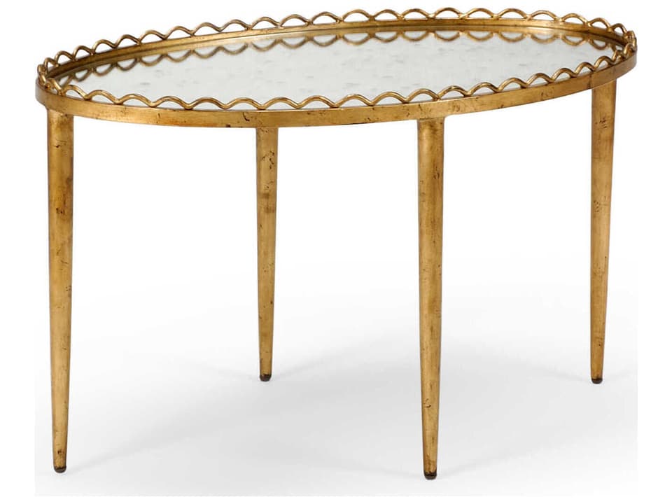 Notting Hill Oval Coffee Table in Antique Gold Leaf with Mirrored Top