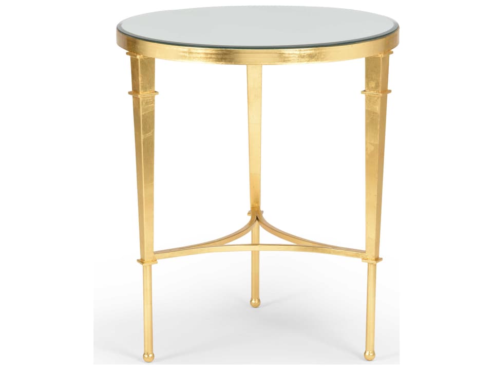 Regent Round End Table in Gold Leaf with Mirrored Top