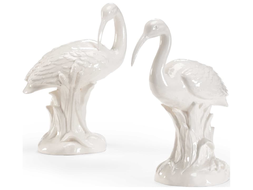Ibis Pair White Glazed Fired Ceramic Decorative Accent
