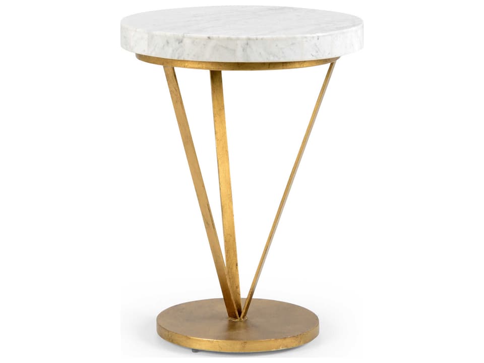 Pam Cain Trifold End Table in Antique Gold and White Marble