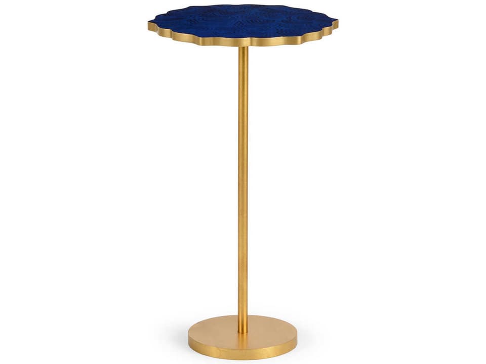 Accent Round Fiberglass Blue With Gold Leaf End Table