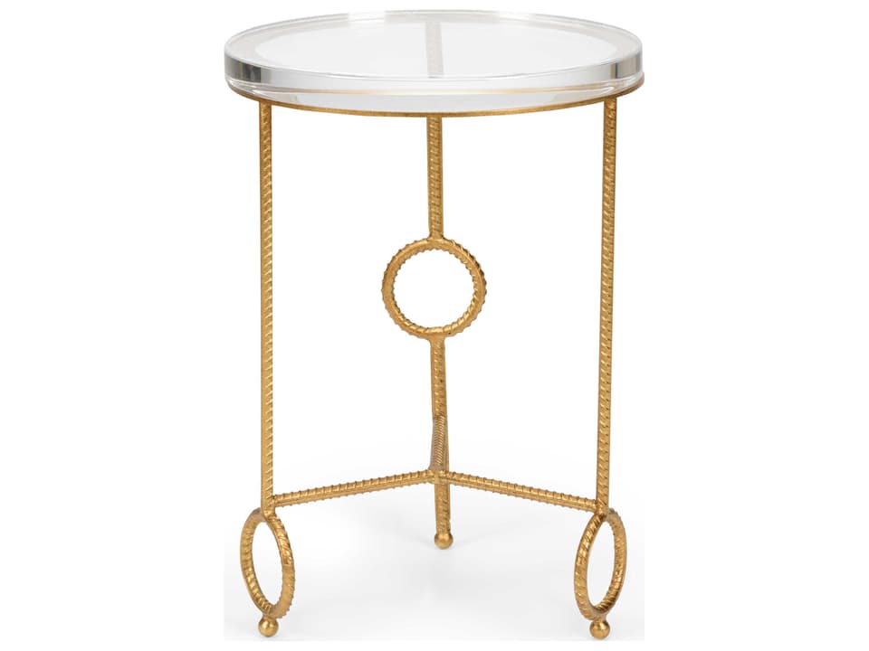 Yonkers Round End Table Acrylic Top Gold Leaf Iron