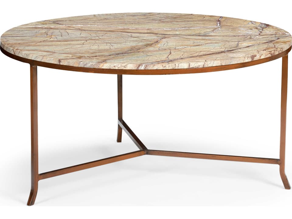 Harvey Round Marble Coffee Table with Rust Iron Base