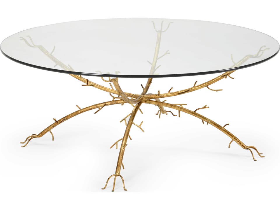 Gold Coral Round Coffee Table with Glass Top