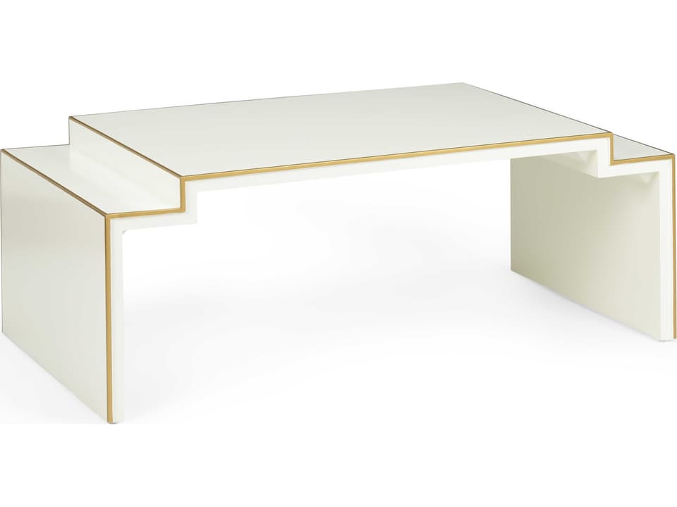 Chatsworth Rectangle Coffee Table in Cream Lacquered Wood with Gold Edging