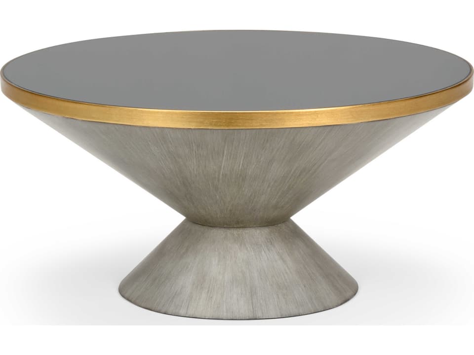 Bradshaw Orrell Round Glass Coffee Table with Gray and Gold Finish