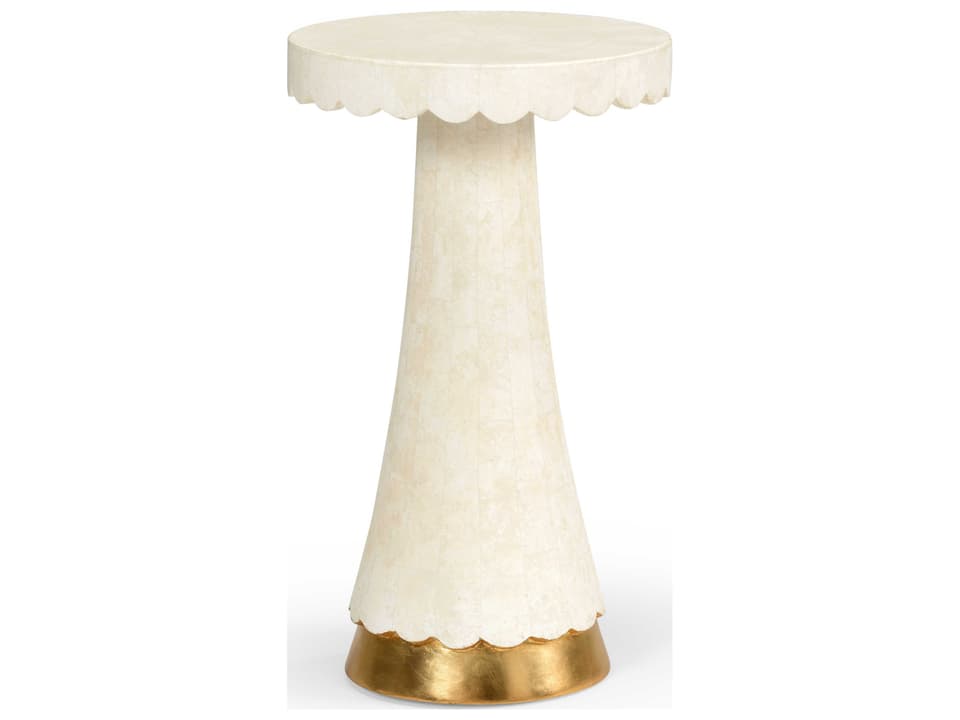 Round Wood White Gold End Table