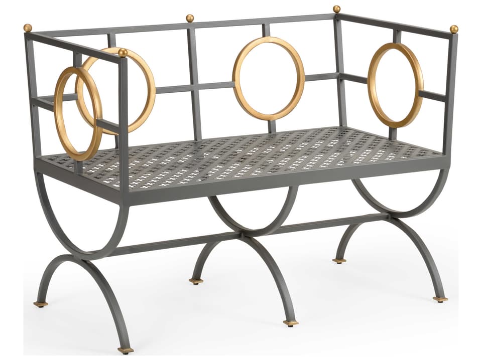 Douglas Freeman Accent Bench in Dark Steel with Gold Accents
