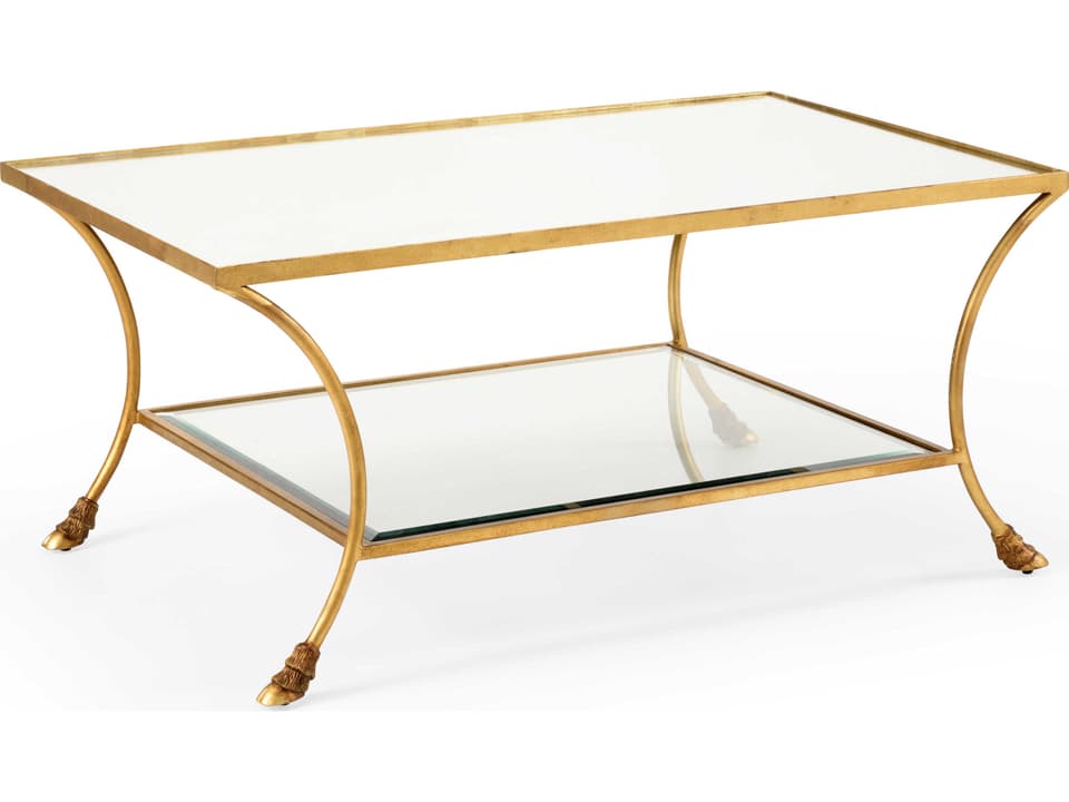 Kendal Rectangle Coffee Table in Gold Leaf with Glass and Mirror